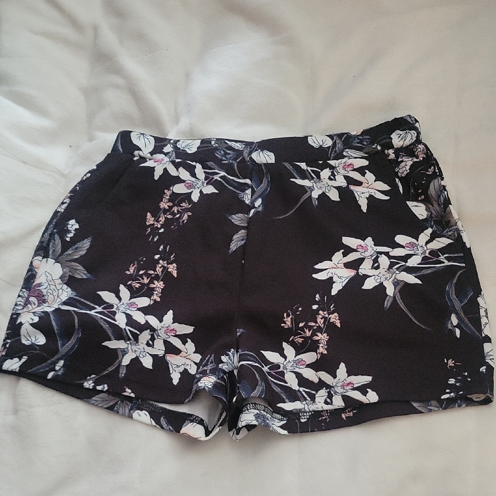 Black and White Floral Shorts